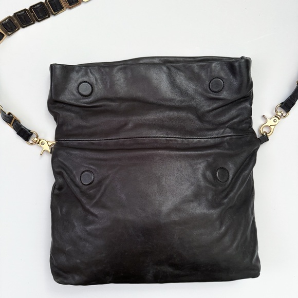 Tory Burch Dena Fold Over Convertible Gold Chain Black Leather Shoulder Bag - Picture 5 of 9